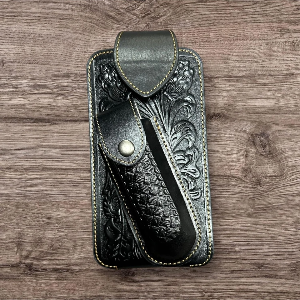 7" BASKETWEAVE & KNIFE POUCH CELL PHONE CASE HOLSTER LEATHER UNIVERSAL #EH12295 - Image 2 of 4