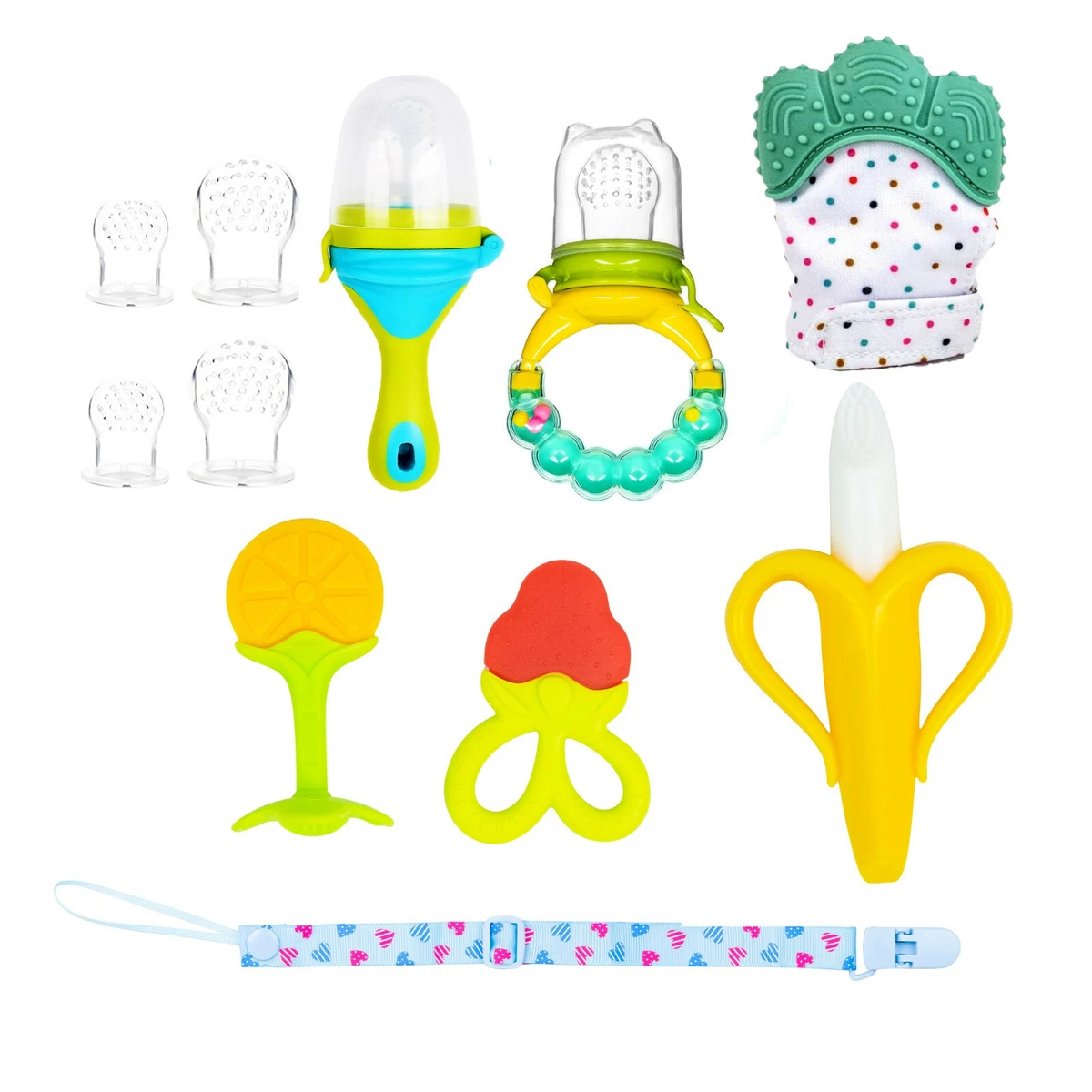 Safe Silicone Baby Teething Mitten Glove Teether Toy Set Fruit Pacifier  Feeders