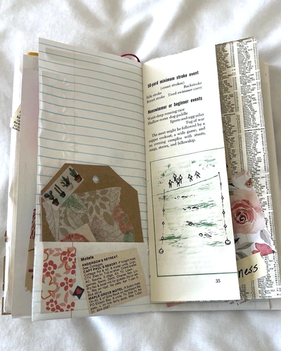 "Diario basura flores rojas 9x4"" adornado con tarjetas de manchas de chuchería y pliegue" - Imagen 6 de 22