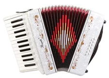 Rossetti 25 Keys 12 Bass Buttons 2512 Piano Accordion - White + Case, Strap