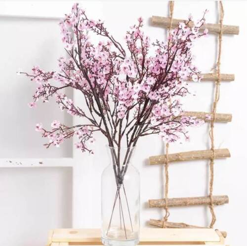 Artificial Pink Cherry Blossom Flower Branch Faux Sakural Floral Party Decor - Picture 3 of 3