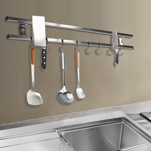 Silver 304 Stainless Steel Magnetic Knife Bar Rack 1* Double-bar Tool Holder - Picture 2 of 19