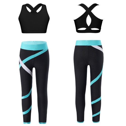 Kids Girl's Tracksuit Fitness Sweatsuit Yoga Vest And Trousers Teen Cycling - Picture 9 of 31