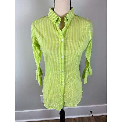 Gretchen Scott Priss Blouse Striped Green Bell Sleeve Button Up NWT Women's S