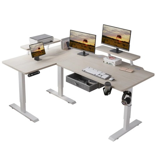 160cm L-Höhenverstellbarer Elektrischer Schreibtisch mit Laminatschublade Büro - Bild 53 von 80