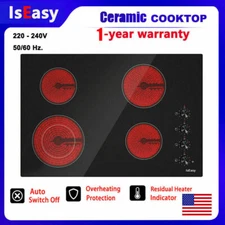 30''Built-in Electric Ceramic Cooktop Stove Top 4 Burner Timer Knob control US