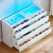 8 Drawer Dresser LED Tempered Glass TableTop Organizer Bedroom Living Room Home