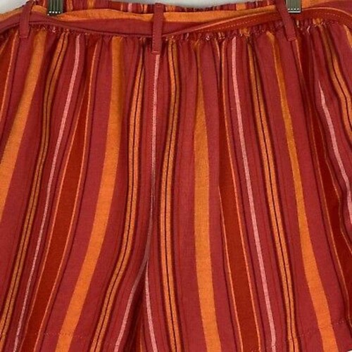 Pantalones Cortos LOFT Para Mujer Naranja Rayas Mezcla de Lino Cintura Alta Grandes Corbata Cinturón Bolsillos - Imagen 6 de 7