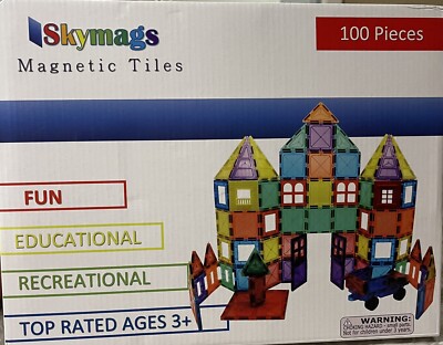 Skymag Magnetic Tiles Clear Colors 100 Pcs 3D Set Magnetic Building Toy Magnet