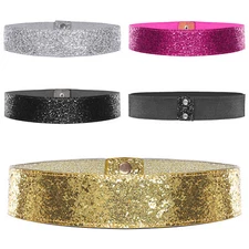 Womens-Sparkle Faux Leather Belts Elastic Wide Waist Formal Party Dress Belt