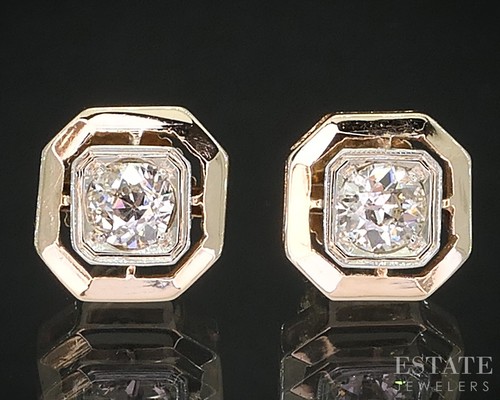 Vintage 10k Yellow Gold OEC Natural .30ctw Diamond Screw Back Earrings i19352 - Picture 2 of 5