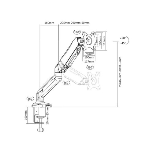 Monitor Schreibtischhalterung TV Halter Kabelmanagement Full Motion 6,5kg 13-27" - Bild 6 von 6