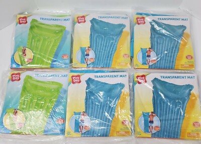 Play Day - Transparent  Inflatable Pool Mat/Float - Lot of 6 [4 Blue/2 Green]
