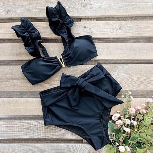 Traje de baño SPORLIKE para mujer con volantes cintura alta correas ajustables bikini acolchado natación - Imagen 11 de 26