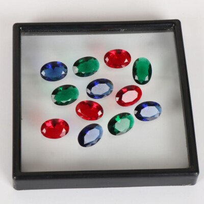 48 Ct 12 Pcs Oval Cut Emerald, Red Ruby & Blue Sapphire Mix Loose Gemstones Lot
