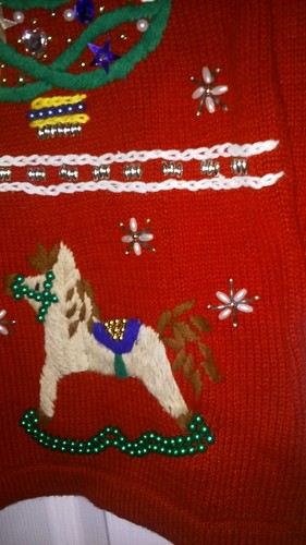 Ugly Christmas Sweater VICTORIA JONES Petite Small RED Teddy Bear XMAS STOCKING - Picture 9 of 12