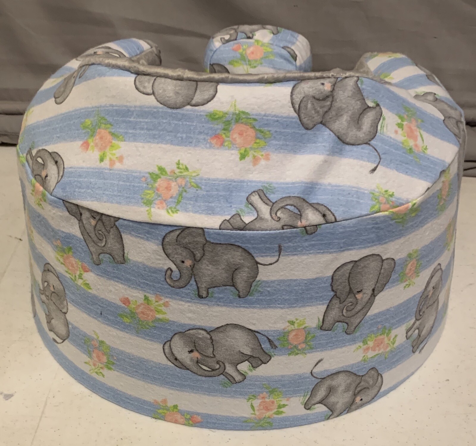 New Bumbo Floor Seat COVER • Baby Elephants w/Blue Stripe • Safety