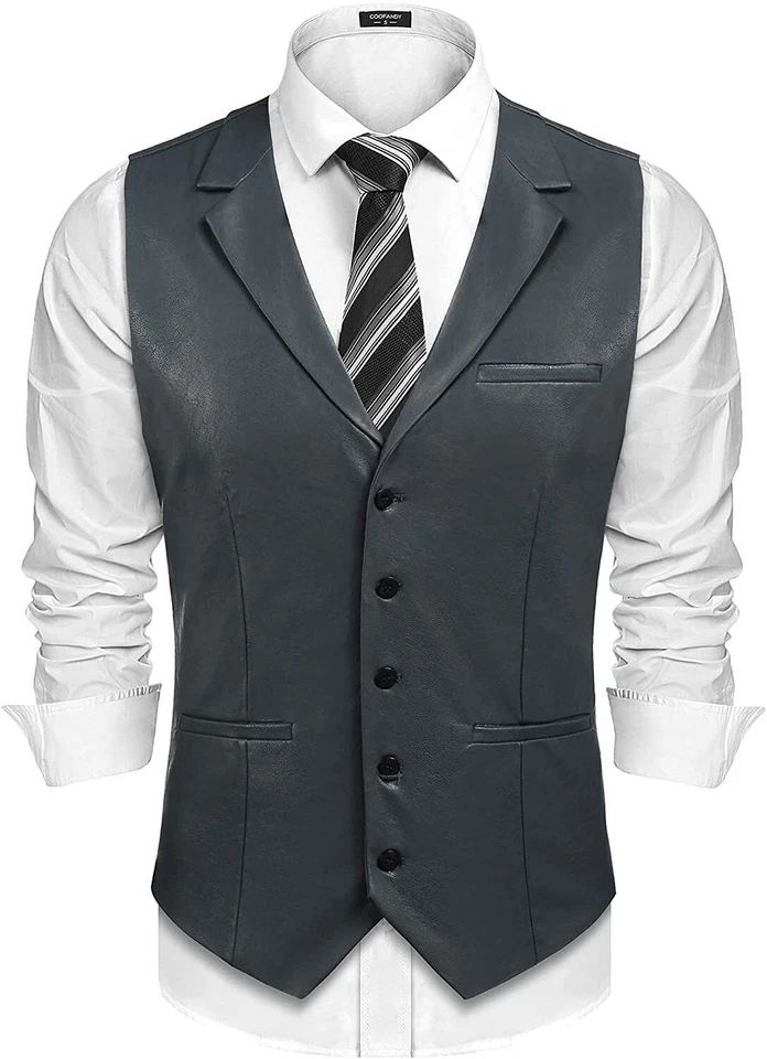 Zafy Leather Herren Weste Aus Echter Grauer Lammleder Western Cowboy Weste - Bild 1 von 4