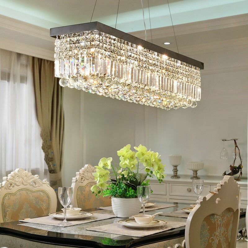 80cm Rectangle K9 Crystal Chandelier Modern Home Bar Pendant Lamp Ceiling Lights