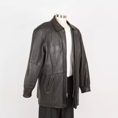 Mens Vintage Leather Jacket Size XL Black Removable Liner - Picture 3 of 12