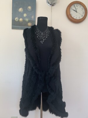 rain rose Rabbit Fur Black Stretchy Vest Size S/M New With Tag