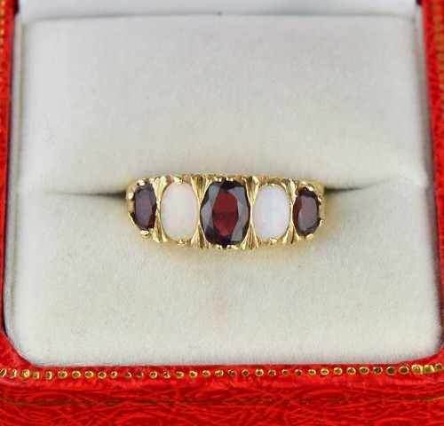 Lab Created Red Garnet 1.5Ct Oval Antique Edwardian Ring 14K Yellow Gold Plated - Picture 3 of 9
