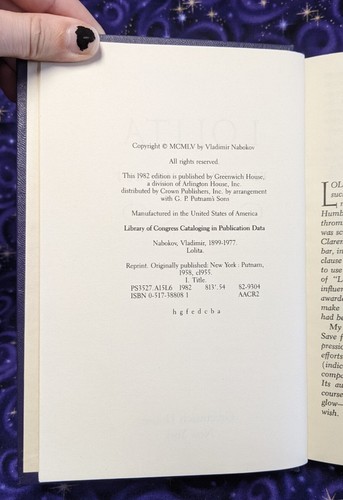 Lolita von Vladimir Nabokov, 1982 1. Auflage also Greenwich House, HC & DJ - Bild 10 von 10