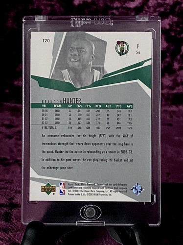 Brandon Hunter 2003 Upper Black Diamond RC #120 MINT Celtics Rookie Jersey Tatum - Picture 2 of 2