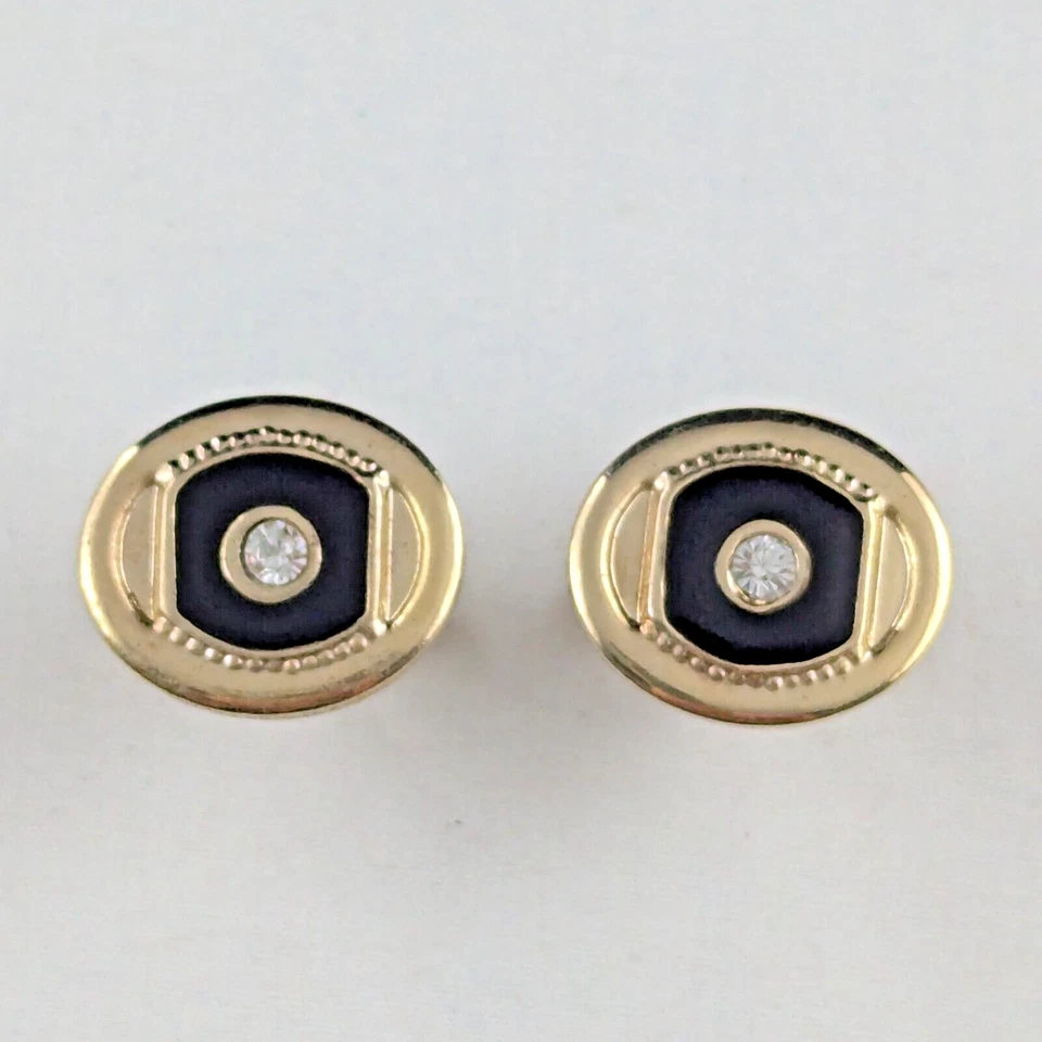 Gemelos vintage ovalados tono dorado negro y cristal sin marca Foto 3 de 4