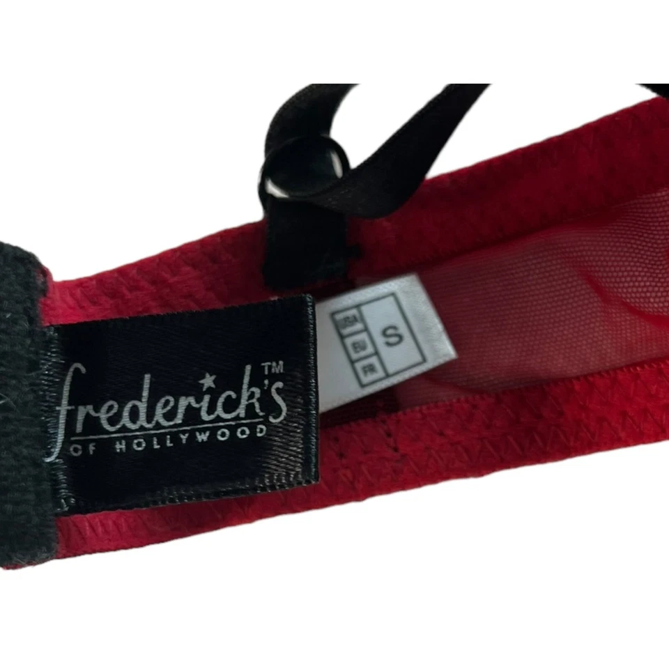 Frederick's Of Hollywood S Red Lace Push Up Balconette Bra Longline Black Trim - Image 4 of 4