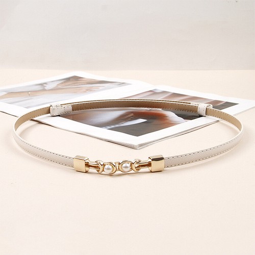 Damen Kunstleder Gürtel Perlen Runde Schnalle Schmal Bund Gürtel Korsett - Bild 8 von 14