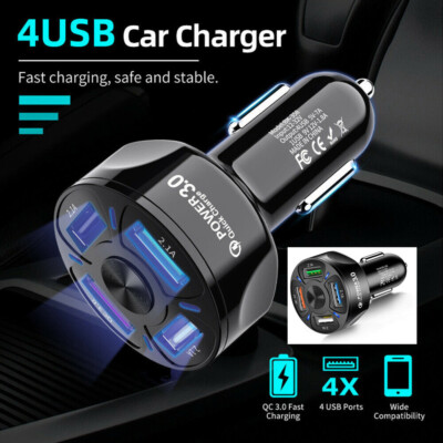 12-24V 4 USB 7A QC3.0 Fast Charging Car Charger Cigarette Lighter Socket  Adapter