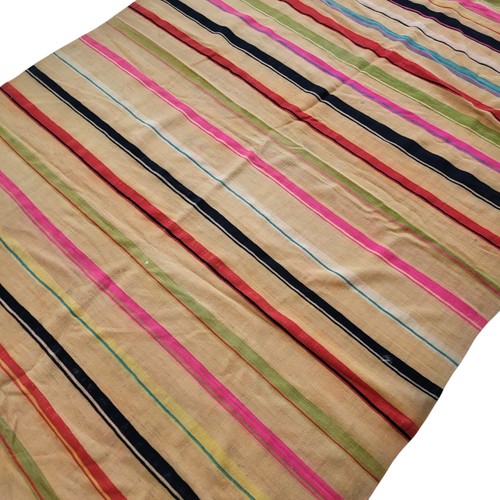Vintage Handarbeit Marokkanischer Fransen Teppich Bunt Gestreift Ausgefranst Creme Carpet - Bild 21 von 24
