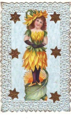 Reliefkarte, Chrom - Mädchen bekleidet mit Blumenkleid - 12185
