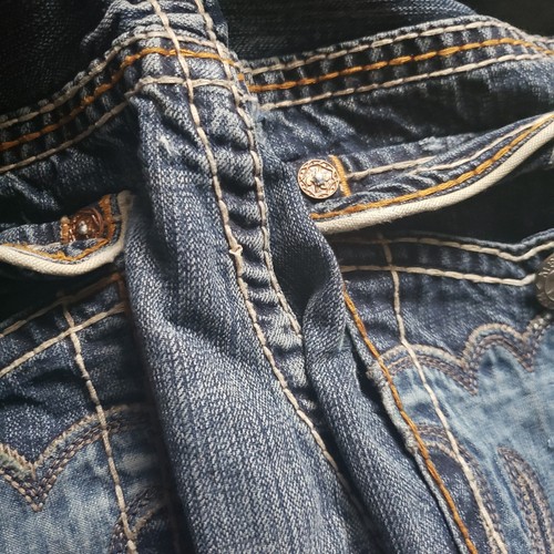 MEK Jeans 42 (42/33)Baggy distressed Blue Bootcut Pants Skater Y2k Flaw J28 - Picture 18 of 19