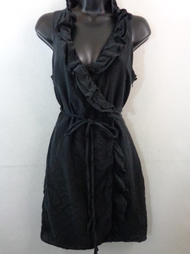 Ann Taylor Loft Dress Women's 8 Black Silk Blend Wrap Dress Sleeveless Ruffle