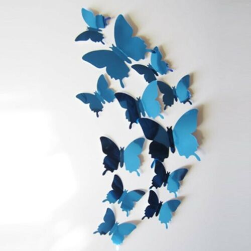 12 x 3D Butterfly Wall Stickers Mirrored Mirror Home Room Sticker Bedroom Girls - Afbeelding 1 van 8