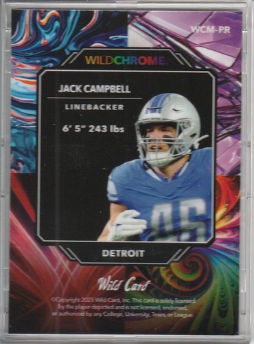 2023 Wild Card Wildchrome Jack Campbell Purple Rookie 6/15 Detroit Lions/IOWA ST - Picture 2 of 2