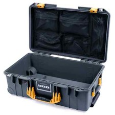 Charcoal  Yellow Pelican 1535 Air case. Empty. With lid organizer  wheels.