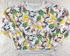Looney Tunes all over print sweatshirt JUNIOR SZ L Bugs Bunny Tweety Martian M 