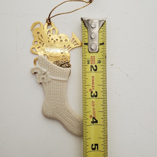 LENOX Christmas Stocking Ornament, porcelain white and gold, flat Lenox ornament - Picture 3 of 5