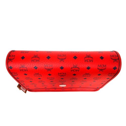 NEW $880 MCM Candy Red Pebble Leather Blue AREN LOGO Messenger Crossbody BAG NWT - Picture 17 of 24