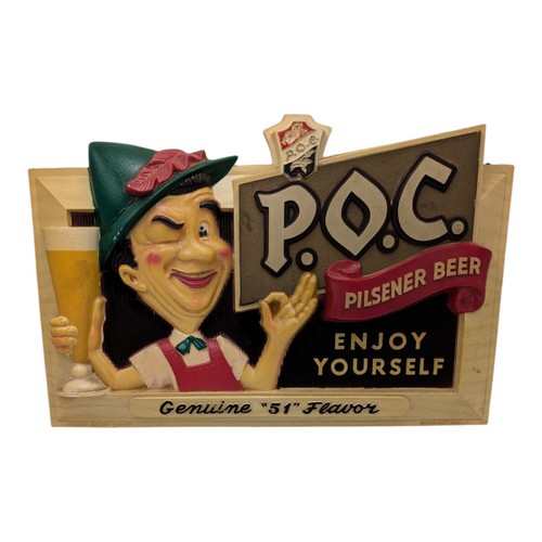 Vtg 1950s POC Pilsener Brewery Beer Cleveland Vacuum Formed Plastic Sign Display