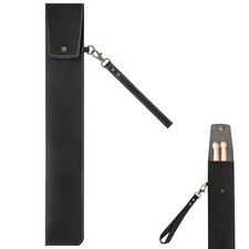 PU Vegan Leather Drumstick Bag, Portable Drum Stick Holder with Button Black