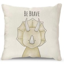 NEW Be Brave Triceratops Decorative Throw Pillow Cover Nursery Kids Room Neutral