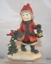 Vintage Greenbrier International Christmas Winter Figurine Girl with Lantern