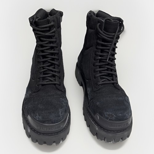 Balenciaga Distressed Canvas Strike Boots Combat Black Lace Up Mens EU 40 US 7