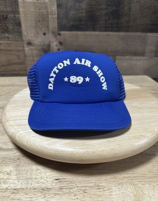 Vintage 1989 Dayton Air Show Mesh Snapback Trucker Hat Blue Aviation Cap