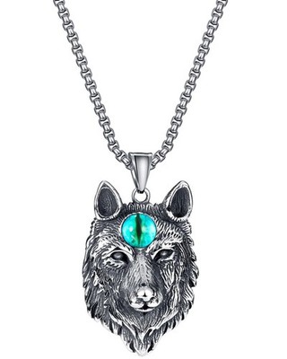 Wolf Halskette Herren mit Wolfskopf Anhänger Wikinger Halskette Silber Schwar...