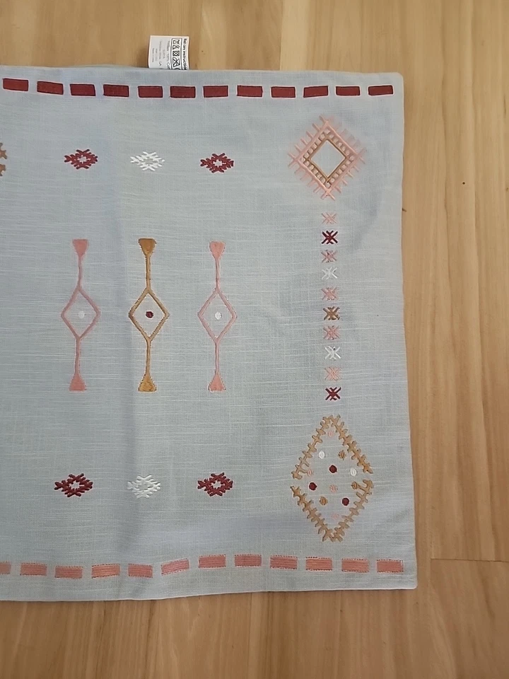 Surya Zada Light Blue Geometric Aztec Embroidered Pillow Cover 20x20 NEW Nwot - Image 2 of 4